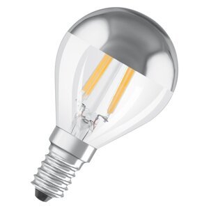LED žárovka se stříbrnou zrcadlovou korunkou E14 4 W, teplá bílá