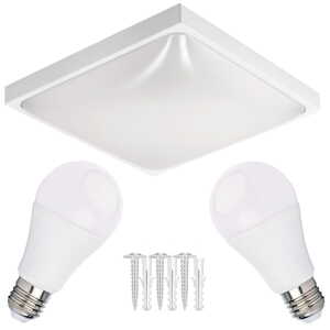 LED stropní svítidlo 2xE27 čtvercové bílé + 2x E27 10W neutrální bílá žárovka