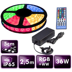LED pásek - RGB+WW - 2,5m - 60LED/m - 14,4W/m - 1400Lm - IP65 - SADA