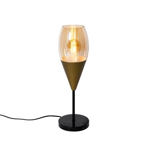 Moderní stolní lampa zlatá s jantarovým sklem - Drop