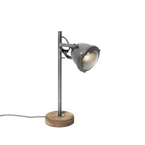 Průmyslová stolní lampa ocel se dřevem 45 cm - Emado
