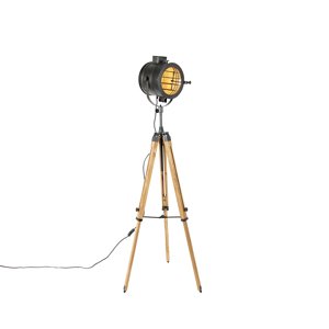 Stativová stojací lampa černá s dřevěným studiovým bodem - Radient