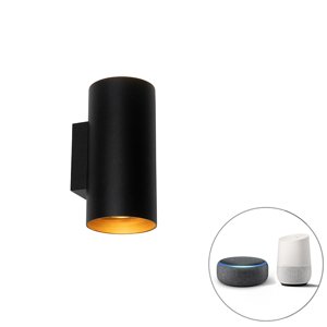 Chytré nástěnné svítidlo černé se zlatými 2 světly včetně Wifi GU10 - Sab