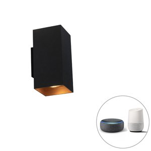 Chytré nástěnné svítidlo černé se zlatým čtvercem včetně 2 WiFi GU10 - Sab