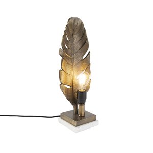 Art deco stolní lampa bronzová s mramorovou základnou - Leaf