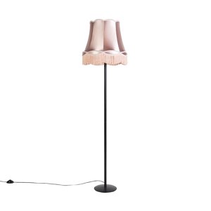 Retro stojací lampa černá s odstínem Granny růžová 45 cm - Simplo