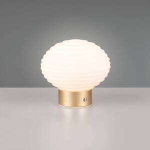 Reality Leuchten Nabíjecí stolní lampa Earl LED, mosaz/opál, výška 14,5 cm, sklo