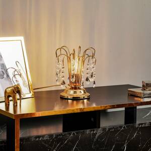 ONLI Stolní lampa Pioggia s křišťály, 26 cm, zlatá